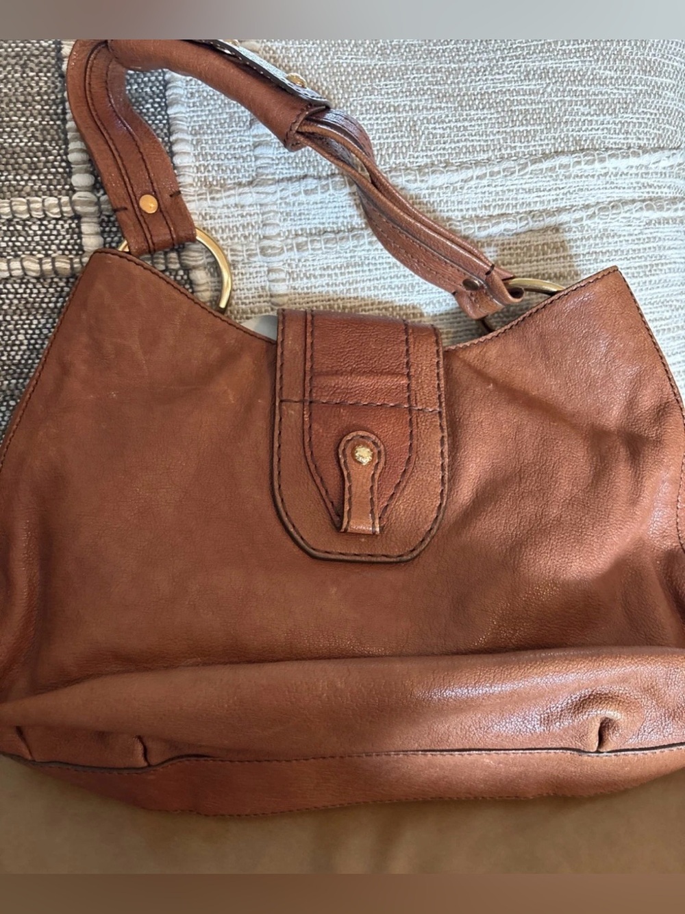 Tod's PEGGY Hobo Brown Grained look Leather Satchel with Gold Hardware - Picture 5 of 17